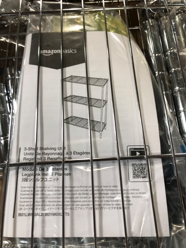 Photo 1 of Amazon Basics 3-Shelf Adjustable, Heavy Duty Storage Shelving Unit (250 lbs loading capacity per shelf), Steel Organizer Wire Rack, Chrome (23.3L x 13.4W x 30H) Chrome 3-Shelf Storage Unit without Caster