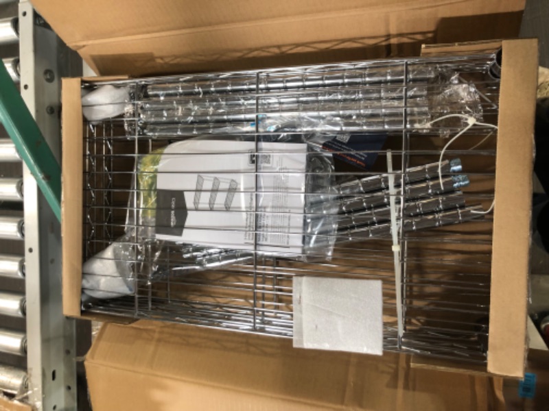 Photo 1 of Amazon Basics 3-Shelf Adjustable, Heavy Duty Storage Shelving Unit (250 lbs loading capacity per shelf), Steel Organizer Wire Rack, Chrome (23.3L x 13.4W x 30H) Chrome 3-Shelf Storage Unit without Caster