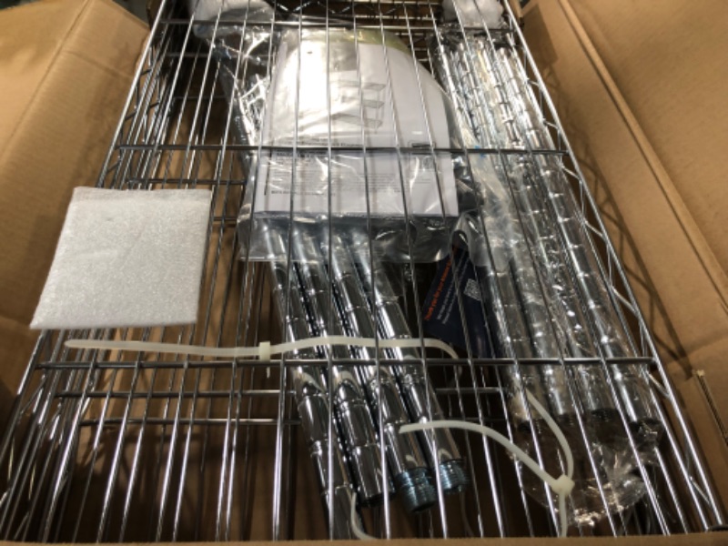 Photo 1 of Amazon Basics 3-Shelf Adjustable, Heavy Duty Storage Shelving Unit (250 lbs loading capacity per shelf), Steel Organizer Wire Rack, Chrome (23.3L x 13.4W x 30H) Chrome 3-Shelf Storage Unit without Caster