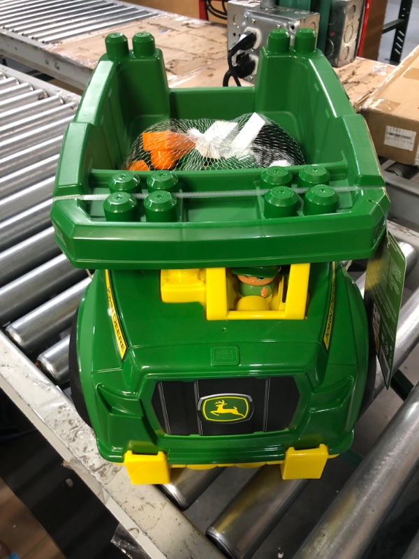 Photo 3 of ?MEGA John Deere Dump Truck Building Set With A Working Loading Bin, 23 Big Building Blocks And 1 Block Buddies Figure, Toy Gift Set For Ages 1 And Up