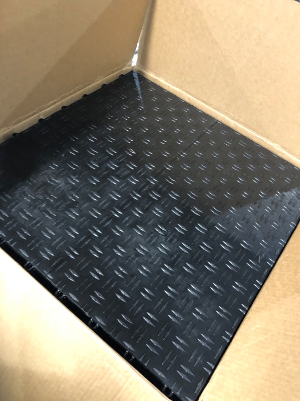 Photo 3 of IncStores 1/2 Inch Thick Grid-Loc Interlocking Garage Floor Tiles | Plastic Flooring for a Stronger and Safer Garage, Workshop, Shed, or Trailer | Diamond-Top, Midnight Black, 48 Pack 48 - 12"x12" Tiles Midnight Black