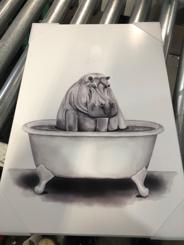 Photo 4 of **Damaged***Stupell Industries Hippo In A Tub Funny Animal Bathroom Drawing, Design by Rachel Neiman Art, 13 x 19, Wall Plaque 13 x 19 Wall Plaque