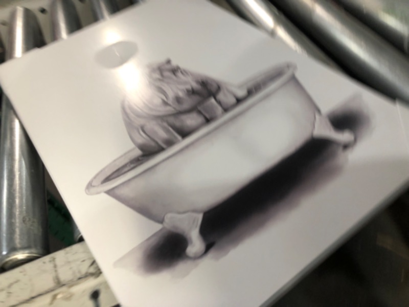 Photo 1 of **Damaged***Stupell Industries Hippo In A Tub Funny Animal Bathroom Drawing, Design by Rachel Neiman Art, 13 x 19, Wall Plaque 13 x 19 Wall Plaque