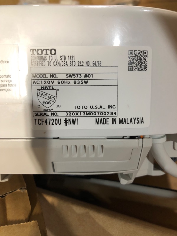 Photo 5 of **open box**TOTO SW573#01 S300E Electronic Bidet Toilet Cleansing, Instantaneous Water, EWATER Deodorizer, Warm Air Dryer, and Heated Seat, Round, Cotton White Round Cotton White