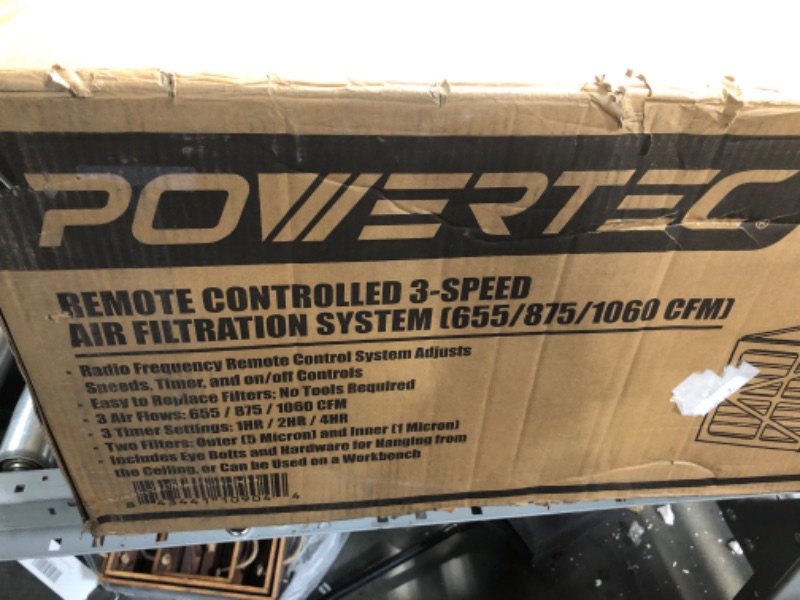 Photo 1 of POWERTEC AF1045 3-Speed Remote Controlled Air Filtration System (655/875/1060 CFM), Hanging Air Filter for Woodworking & Dust Collector, Air Purifier for Garage & Workshop (AF1045)