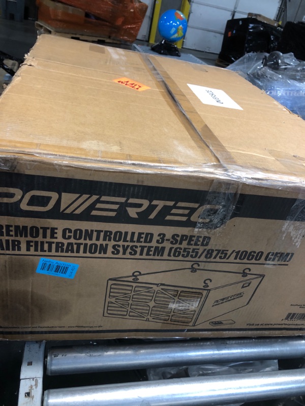 Photo 1 of POWERTEC AF1045 3-Speed Remote Controlled Air Filtration System (655/875/1060 CFM), Hanging Air Filter for Woodworking & Dust Collector, Air Purifier for Garage & Workshop (AF1045)