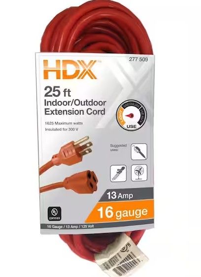 Photo 1 of 25 ft. 16/3 Light Duty Indoor/Outdoor Extension Cord, Orange
