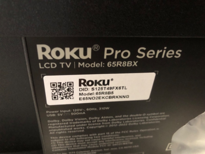 Photo 2 of **MISSING PIECES** Roku Smart TV – 65-Inch Pro Series 4K QLED RokuTV with Backlit Roku Voice Remote Pro, Dolby Vision IQ, 120Hz Refresh Rate – Live Local News, Sports, Gaming *Missing remote accessories*