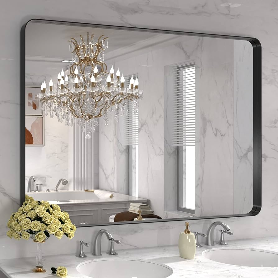 Photo 1 of *SIMILAR TO STOCK* Black Metal Framed Bathroom Mirror for Wall, Matte Black