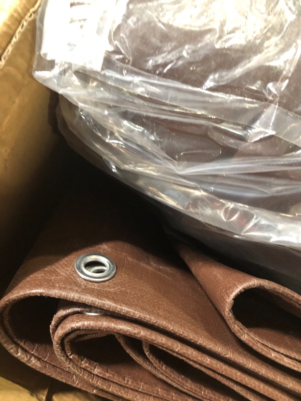 Photo 4 of  6' x 8' Super Heavy Duty 16 Mil Brown Poly Tarp Cover - Thick Waterproof, UV Resistant, Rip and Tear Proof Tarpaulin with Grommets and Reinforced Edges - by Xpose Safety