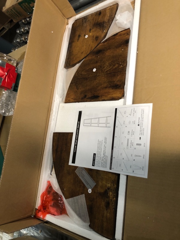 Photo 1 of Hoctieon Corner Shelf, 4-Tier Corner Bookshelf, Rustic Corner Ladder Shelf, Industrial Display Shelf for Living Room, Kitchen, Home Office, Balcony, Small Space, Metal Frame, Rustic Brown Rustic Brown 4 Tier