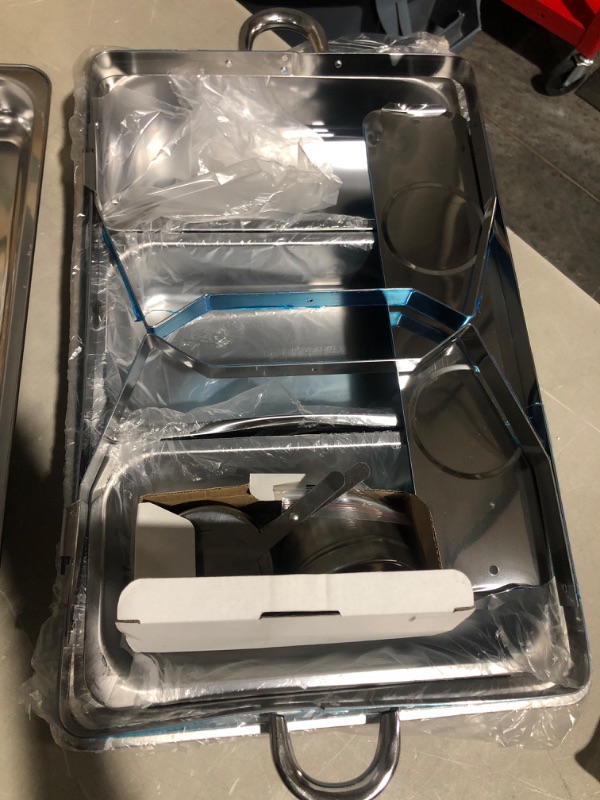 Photo 3 of * used * see all images * 
4 sets Stainless Steel Chafing Dish Buffet Set 8 QT Chafer Dish with 3 1/3 Size Chafing Food Pans Rectangular Catering Warmer Set 