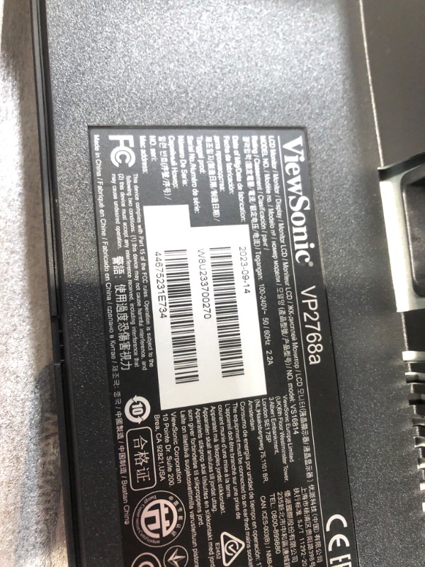 Photo 4 of **NONREFUNDABLE**FOR PARTS OR REPAIR**SEE NOTES**
ViewSonic VP2768a 27-Inch Premium IPS 1440p Monitor with Advanced Ergonomics, ColorPro 100% SRGB Rec 709, 14-Bit 3D LUT, Eye Care, 90W USB C, RJ45, HDMI, Daisy Chain for Home and Office,Black 27-Inch USB C