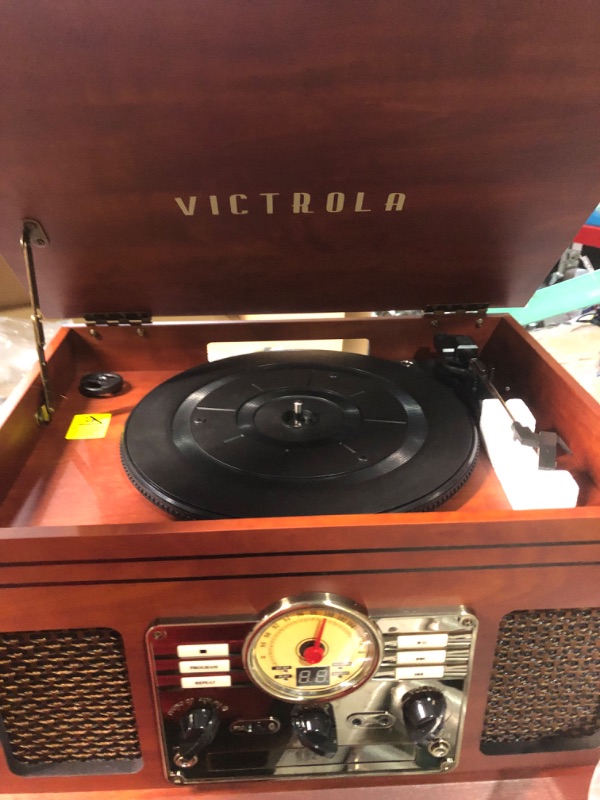 Photo 2 of Victrola Nostalgic 6-in-1 Bluetooth Record Player & Multimedia Center with Built-in Speakers - 3-Speed Turntable, CD & Cassette Player, FM Radio | Wireless Music Streaming | Mahogany Mahogany Entertainment Center