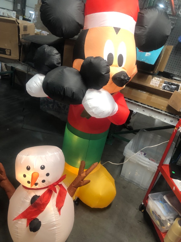 Photo 4 of Gemmy Animated Airblown Inflatable Mickey Putting Hat on Snowman Scene Disney, 6 ft Tall