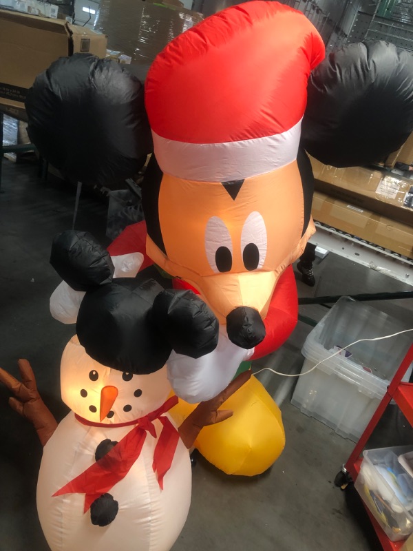 Photo 3 of Gemmy Animated Airblown Inflatable Mickey Putting Hat on Snowman Scene Disney, 6 ft Tall