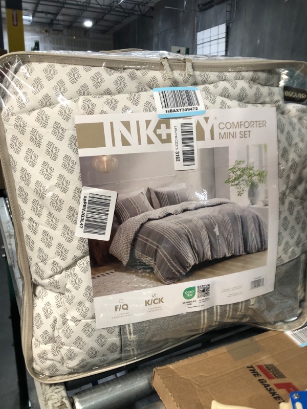 Photo 2 of INK+IVY Comforter Set for King Size Bed - Cotton Comforter Set, Boho Bedding Set for All Seasons, Farmhouse Bedding Comforters & Sets with 2 Pillowcase, Jacquard Stripes, Gray 3 Piece King/Cal King Kara Stripes Gray King/Cal King