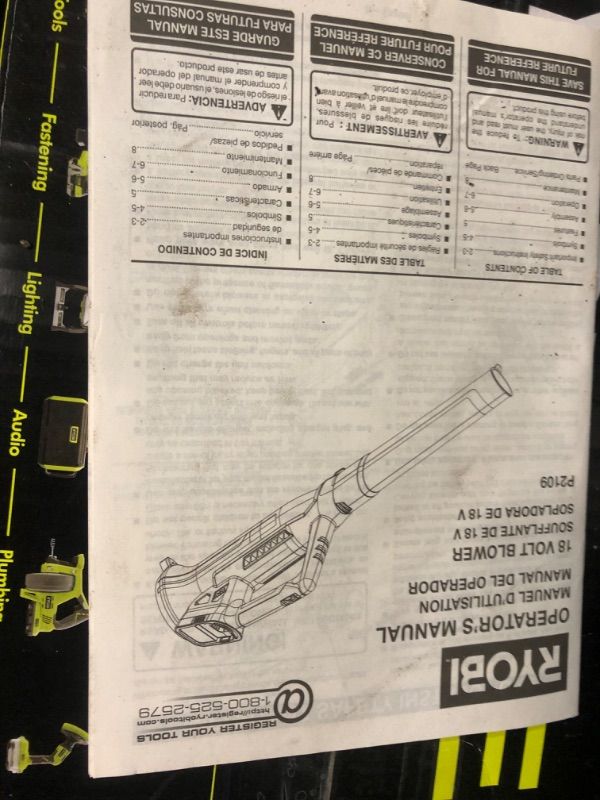 Photo 2 of (PARTS ONLY/ NO REFUNDS) RYOBI (RY40460) 350 CFM 18V Cordless Jet Fan Blower