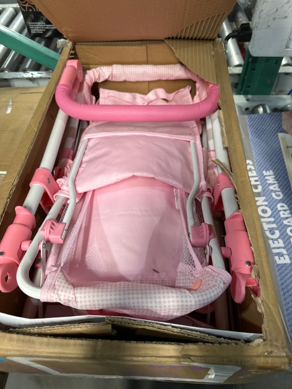 Photo 2 of Badger Basket Folding Double Front-to-Back Doll Stroller (fits 18 inch Dolls), Pink/White