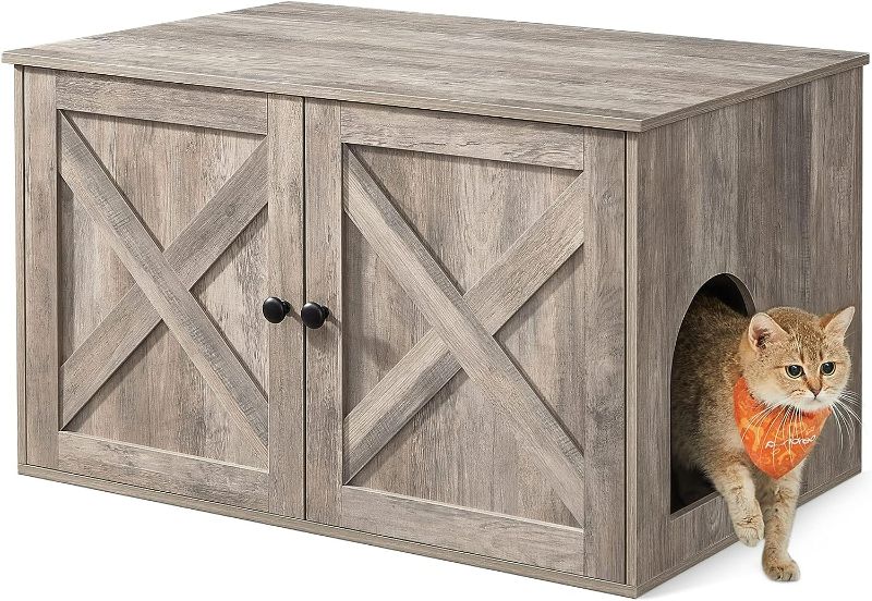 Photo 1 of 
Feandrea Cat Litter Box Enclosure, Litter Box Furniture Hidden with Removable Divider, Indoor Cat House, End Table, 31.5 x 20.9 x 19.7 Inches, Greige UPCL002G01