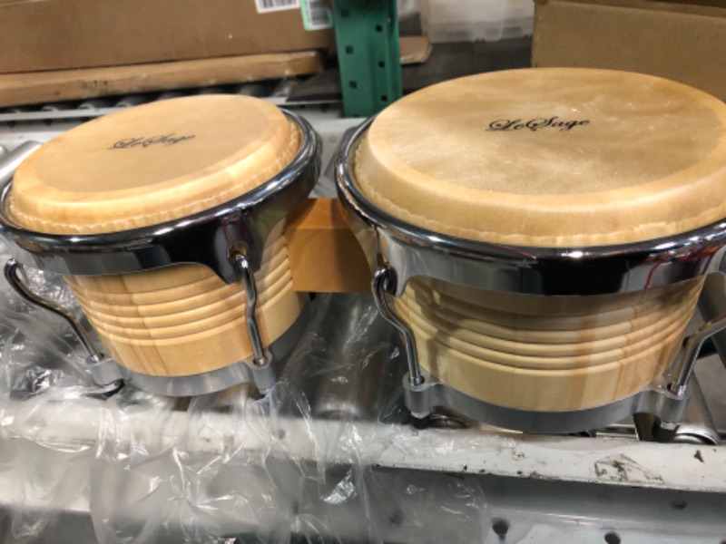 Photo 4 of LeSage Bongo Drums for Adults Natural Buffalo Skin Heads 7" and 9" Wood Bongos Drum Child Bongos Percussion Instruments 7”+ 9”