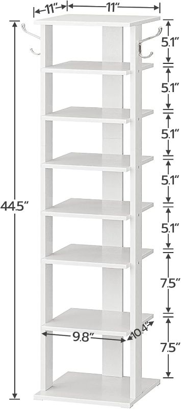 Photo 3 of (READ NOTES) usikey Large Vertical Shoe Rack, 8 Tiers Wooden Shoes Racks with Bottom Drawer, Top Storage & 2 Hooks, Double Shoes Storage, Modern Shoe Rack Organizer, Shoe Tower for Entryway, Hallway, WHITE