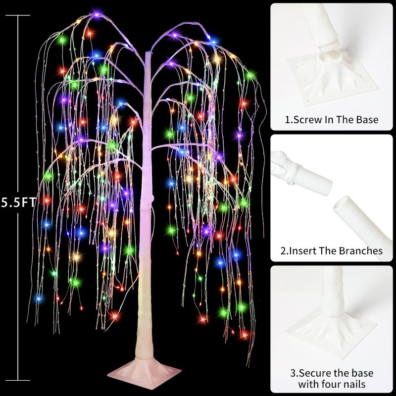 Photo 4 of (READ NOTES) IJG Lighted Willow Tree, 5.5FT 256 LEDs LED Weeping Willow Tree Warm White & Multicolor Lights with 10 Modes and Timer, Artificial Christmas Tree Light for Indoor Outdoor Home Christmas Decoration