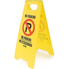 Photo 1 of  No Parking Sign 2 Sided Portable Handle Self Standing Floor Bilingual Warning Sign for Outdoor 