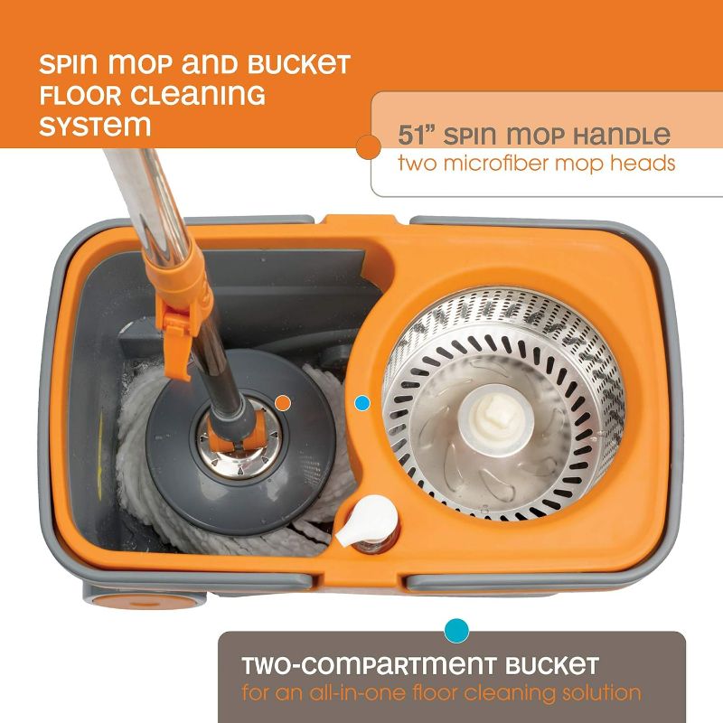 Photo 5 of (READ NOTES) Casabella Microfiber Spin Mop and Bucket System with Replacement Head Refill, Graphite/Orange
