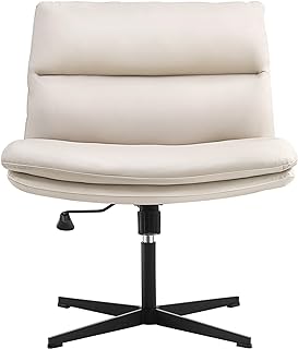 Photo 1 of Office Chair Armless Desk Chair No Wheels, Thick Padded Leather Home