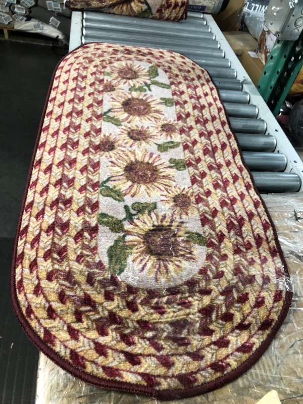 Photo 3 of **SMALL CUT Brumlow Mills Sunflower Braided Pattern Rustic Floral Area Rug for 20" x 44" Sunset