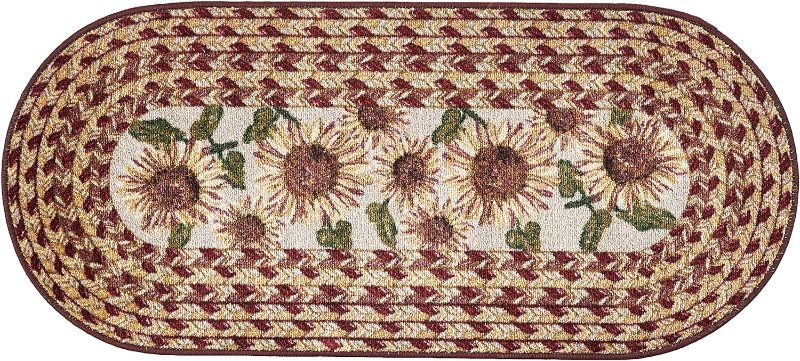 Photo 1 of **SMALL CUT Brumlow Mills Sunflower Braided Pattern Rustic Floral Area Rug for 20" x 44" Sunset