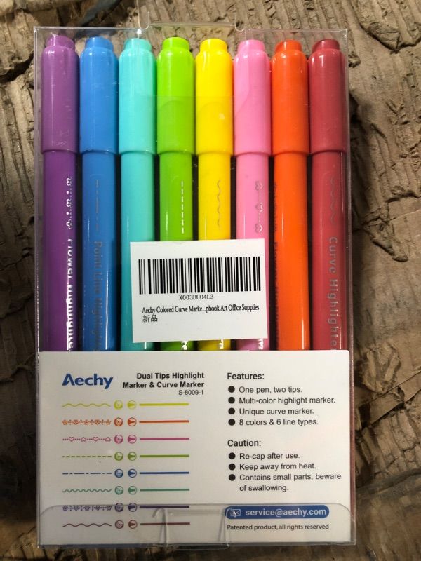 Photo 2 of AECHY 8PCS Curve Highlighter Pen Set, Dual Tip Marker Pens with 6 Different Curve Shapes & 8 Colors Mark Lines, Aesthetic Curve Marker Highlighter for Journal Planner School Supplies 8 Colors Marker + Curve Tip