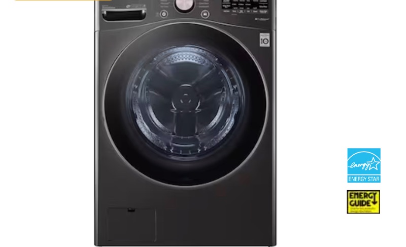 Photo 1 of **DAMAGED**SEE NOTES & PHOTOS**
LG TurboWash 360 4.5-cu ft High Efficiency Stackable Steam Cycle Smart Front-Load Washer (Black Steel) 