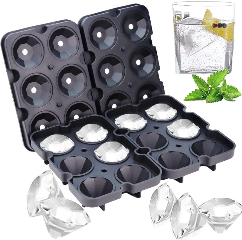 Photo 1 of **STOCK PHOTO FOR REFERENCE** SAWNZC Ice Cube Trays, 2 PACK Diamond Ice Cube Molds Reusable Silicone Flexible 6-Ice Trays Maker with Lid for Chilling Whiskey Cocktails, Easy Release Stackable Ice Trays with Covers **MAUVE COLORED