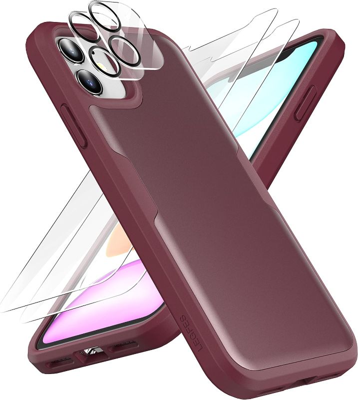 Photo 1 of Legfes [5 in 1 Designed for iPhone 11 Case (6.1" 2022),with 2 Pack [Tempered Glass Screen Protector]+2 Pack [Camera Lens Protector] Plum
