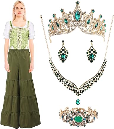 Photo 1 of Liitrsh 6 Pcs Halloween Medieval Costume Set Include Renaissance Shirts Culottes Women's Corset Tiara Earrings Necklace Sets(Large)
