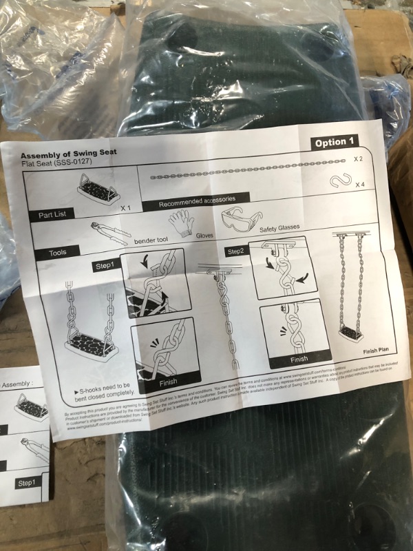 Photo 7 of ***USED - POSSIBLY MISSING PARTS***
Swing Set Stuff Inc. Flat Seat with 5Coated Chain & SSS Logo Sticker Flat Seat Coated Chain, Green