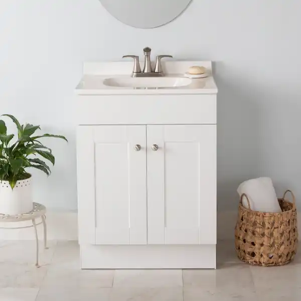 Photo 1 of **SEE NOTES/NON-REFUNDABLE FOR PARTS**
Project Source 24-in White Single Sink Bathroom Vanity with White Cultured Marble Top