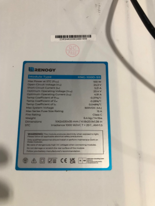 Photo 1 of *PARTS ONLY* *SEE CLERK NOTES* Renogy 200 Watts 12 Volts Monocrystalline RV Solar Panel Kit