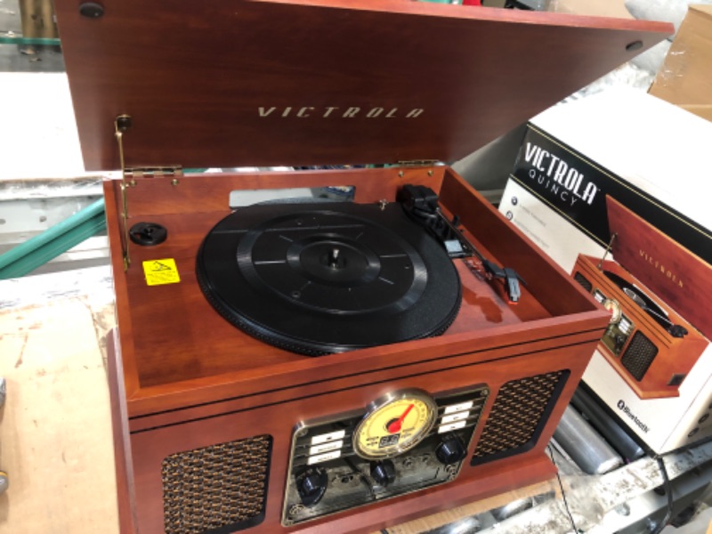 Photo 3 of (Damaged) Victrola Nostalgic 6-in-1 Bluetooth Record Player & Multimedia Center with Built-in Speakers | Mahogany 