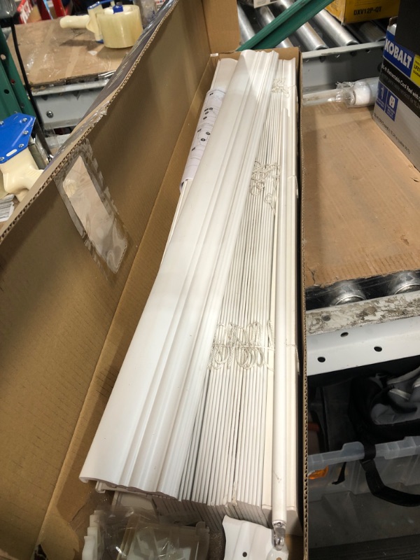 Photo 2 of * used * damaged * sold for parts *
allen + roth Trim at Home 2-in Slat Width 34-in x 64-in Cordless White Faux Wood Room Darkening Horizontal Blinds
