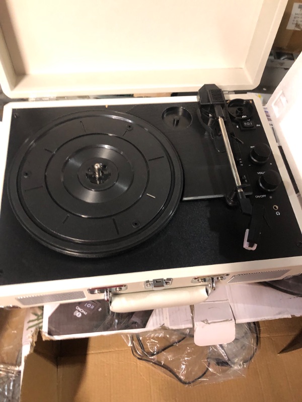 Photo 3 of Crosley CR8005F-WS Cruiser Plus Vintage 3-Speed Bluetooth in/Out Suitcase Vinyl Record Player Turntable, White Sand Bluetooth In/Out White Sand