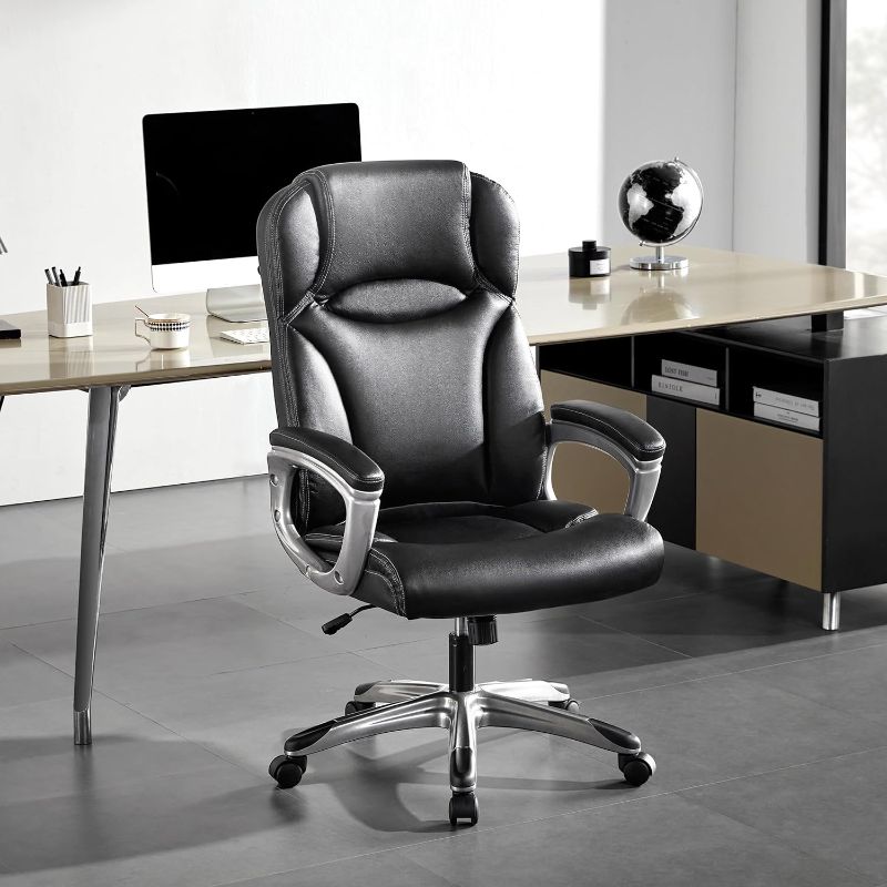 Photo 1 of Ergonomic Adjustable High Back Leather Office Chair with Padded Armres