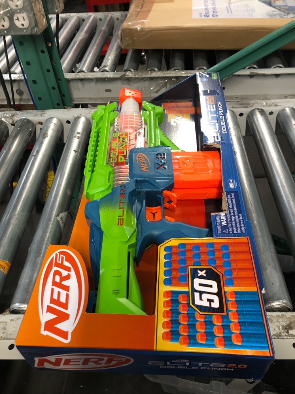 Photo 2 of * not functional * sold for parts * 
Nerf Elite 2.0 Double Punch Motorized Dart Blaster, Rapid Alternating Barrels, 50 Nerf Elite Darts, 2X 10-Dart Clips, Ages 8 & Up