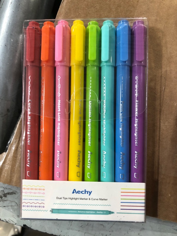 Photo 2 of AECHY 8PCS Curve Highlighter Pen Set, Dual Tip Marker Pens with 6 Different Curve Shapes & 8 Colors Mark Lines, Aesthetic Curve Marker Highlighter for Journal Planner School Supplies 8 Colors Marker + Curve Tip