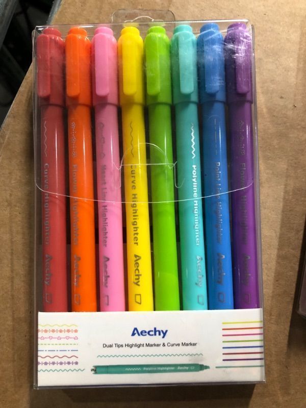 Photo 1 of AECHY 8PCS Curve Highlighter Pen Set, Dual Tip Marker Pens with 6 Different Curve Shapes & 8 Colors Mark Lines, Aesthetic Curve Marker Highlighter for Journal Planner School Supplies 8 Colors Marker + Curve Tip