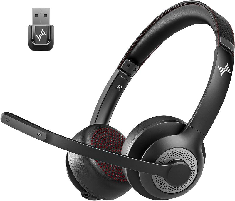 Photo 1 of JIAMQISHI Wireless Headset with AI Noise Cancelling Microphone Bluetooth Headset - Bluetooth V5.2 Headphones with USB Dongle & Mic Mute for Computer/Laptop/PC/iPhone/Android/Cell Phones/Zoom/Ms Teams
