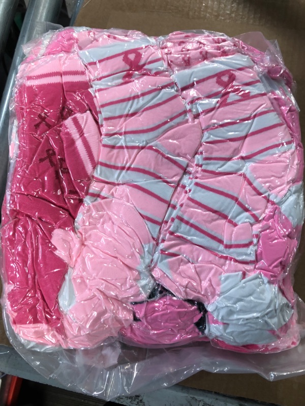 Photo 3 of Jiuguva 120 Pairs of Pink Ribbon Breast Cancer Awareness Socks Bulk Pack Pink Ribbon Soft Sport Socks Ankle Crew Socks for Women Girls