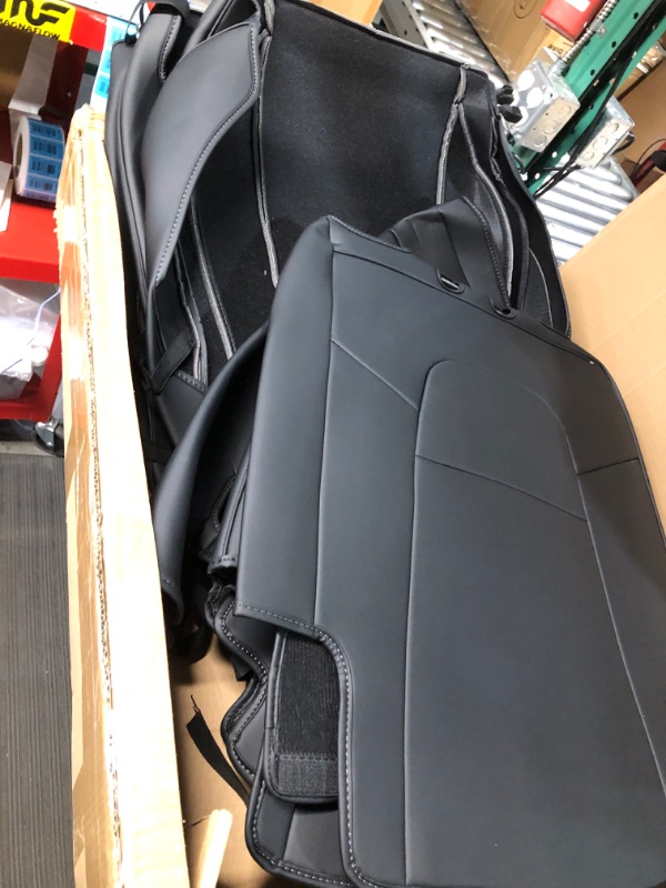 Photo 4 of Maysoo Tesla Model Y Seat Covers Nappa Leather Car Seat Covers, for Tesla Model Y 2023 2022-2020 5 Seat Black Car Seat Cover Car Interior Cover All Weather Protection(Black-Nappa,Model Y(Full Set)) black-nappa model Y(full set)